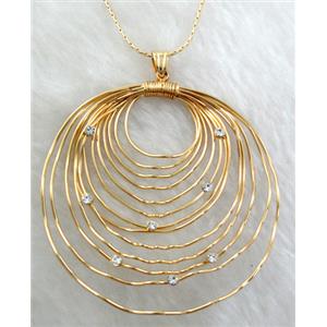 Handcraft Necklace, copper, gold plated, nickel free, lead free, 60mm dia, 16 inch length