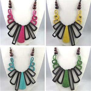 fashion necklace with wood bead, handmade, mixed, approx 13-70mm, 66cm length