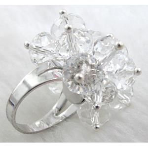 handcraft Crystal glass ring, clear, ring:18mm dia, glass bead:8mm