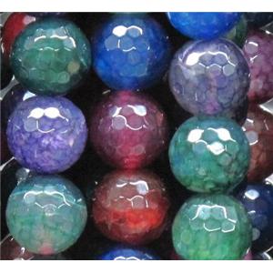 dragon veins agate beads, faceted round, mixed color, 16mm dia, approx 24pcs per st