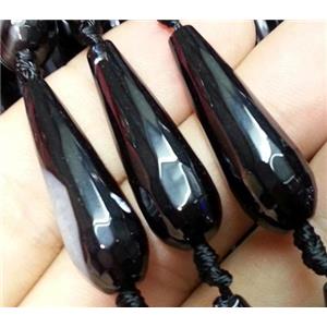 black agate beads, faceted teardrop, approx 10x30mm, 15.5 inches