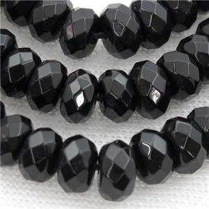 Natural Black Onyx Agate Beads, faceted rondelle, 10x14mm, 38pcs per st