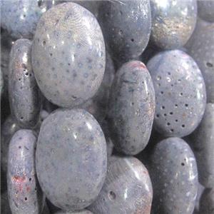 blue coral fossil stone bead, flat-oval, approx 30x40mm, 10mm thickness