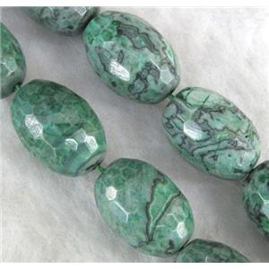 green picture jasper beads, faceted barrel, approx 12x18mm, 15.5 inches