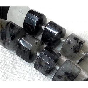 black and white quartz bead, faceted, approx 15x15x15mm
