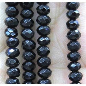 tiny onyx beads, black, faceted rondelle, approx 4mm dia