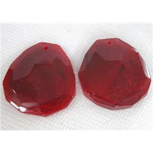 Natural agate stone pendant, freeform, red, approx 40-55mm