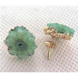 solar quartz druzy studs, green, approx 10-15mm