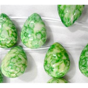 Rain colored stone bead, stability, flat-teardrop, 13x18mm, approx 22pcs per st