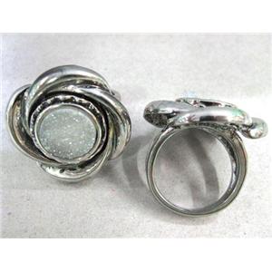 white druzy agate ring, approx 12mm, 19.5mm dia