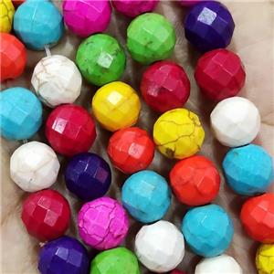 faceted round synthetic Turquoise beads, mixed color, approx 8mm dia, 15.5 inches