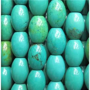 blue Turquoise bead, barrel, stabilized, approx 10x14mm