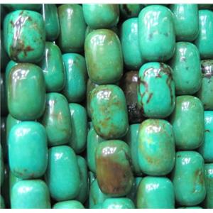 green Turquoise beads, barrel, stabilized, approx 10x14mm