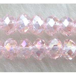 Chinese Crystal Beads, Faceted Rondelle, pink AB color, 12mm dia, 72pcs per st