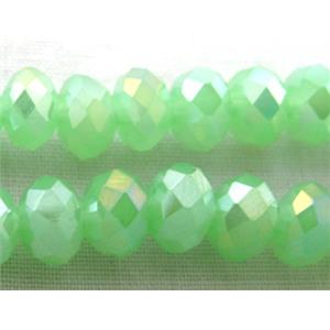 Chinese Crystal Beads, Faceted Rondelle, green AB color, 6mm dia, 100 pcs per st
