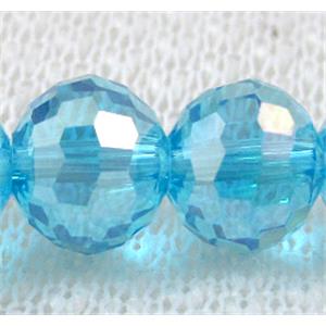 Crystal Glass Beads, 96 faceted round, aqua AB-color, 12mm dia
