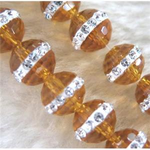 Chinese crystal bead with rhinestone, faceted round, approx 6mm dia, 67pcs per st