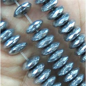 faceted Hematite disc heishi bead, silver electroplated, approx 2x4mm