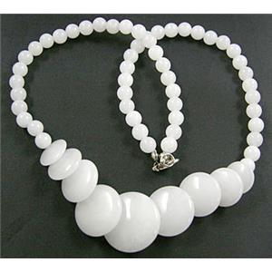 Jade Necklace, ivory white, 16 inch long, 16 inch length, big round bead:21mm dia,round bead:6mm