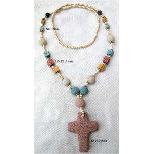 Handmade Lave Necklace, 8x8x8mm, 12x12x12mm,65x50mm, approx 32 inch length