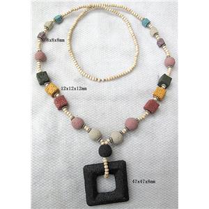 Handmade Lave Necklace, 8x8x8mm, 12x12x12mm,47x47x8mm, approx 32 inch length