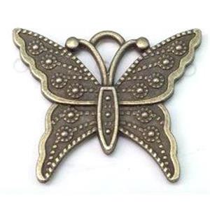 Tibetan silver butterfly pendant, non-nickel, bronze, approx 25x21mm