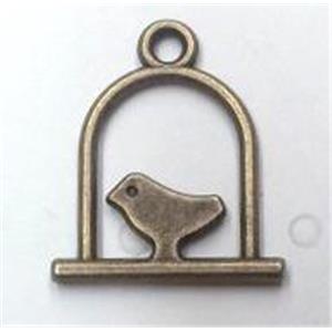 Tibetan silver bird pendant, non-nickel, bronze, approx 15x17.5mm