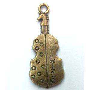 tibetan silver guitar pendant non-nickel, bronze, approx 13x30mm
