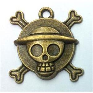 tibetan silver skull pendant non-nickel, bronze, approx 27x28mm