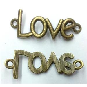 tibetan silver LOVE connector, non-nickel, bronze, approx 16x40mm