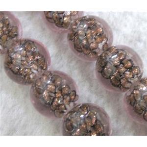 lampwork bead within silver goldsand and stripe, round, 12mm dia