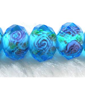 Lampwork Glass bead, faceted wheel, flower, 8x10mm