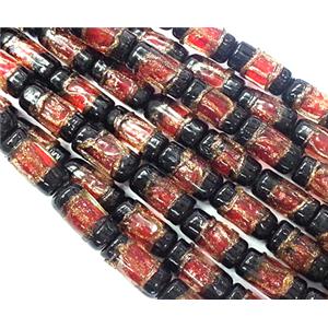 glass lampwork beads with goldsand, tube, red, approx 8x16mm
