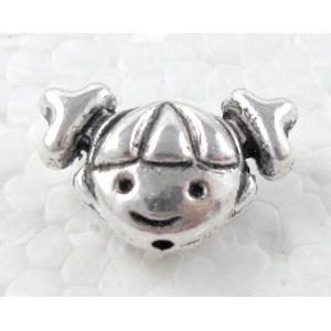Girl head, Tibetan Silver Non-Nickel, 17x11mm, 7mm thick