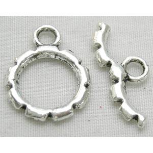 Tibetan Silver Toggle Clasps Non-Nickel, 13.5mm dia,stick:19.5mm