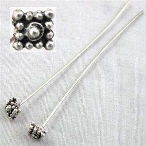Fancy Pin Charm, Tibetan Silver Non-Nickel, 55mm length, pinhead:5x5mm