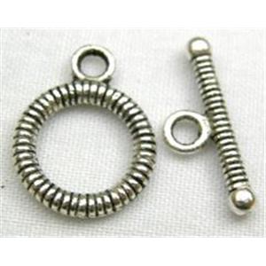 Tibetan Silver Toggle Clasp Non-Nickel, approx 18mm dia, stick: 25mm length