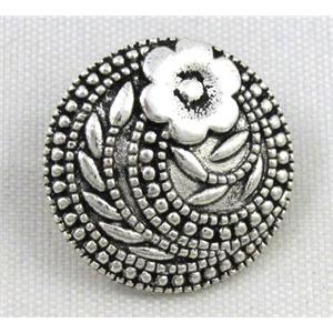button tibetan silver charms bead, non-nickel, approx 17.8mm dia