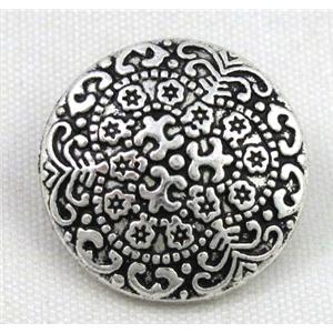 button tibetan silver charms bead, non-nickel, approx 17.8mm dia