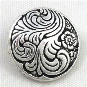button tibetan silver charms bead, non-nickel, approx 17.8mm dia