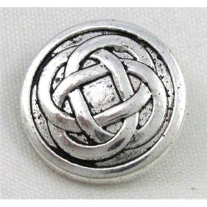 button tibetan silver charms bead, non-nickel, approx 17.8mm dia