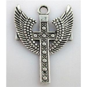 Tibetan Silver cross pendant non-nickel, 30x40mm