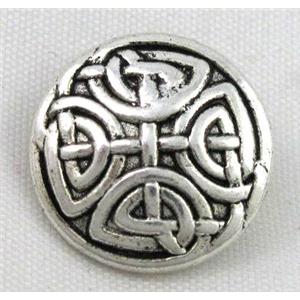 button tibetan silver charms bead, non-nickel, approx 17.8mm dia