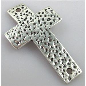 hammered tibetan silver cross connector Non-nickel, 28x50mm