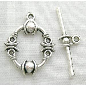 Tibetan Silver Toggle Clasps Non-Nickel, 17x22mm, stick:25mm length