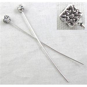 Tibetan Silver pin Charms Non-Nickel, 53mm length, pinhead:3.5x3.5x3.5mm