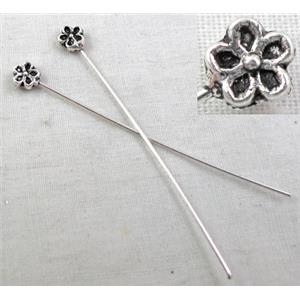 Tibetan Silver pin Charms Non-Nickel, 53mm length, pinhead:5mm dia