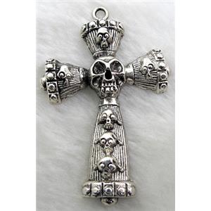 Skull Cross, Tibetan Silver Pendants non-nickel, 52x80mm