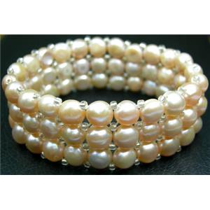 Elastic Lt. purple Freshwater Pearl Bracelet, bracelet: 5.5cm dia,  pearl beads: 7-8mm