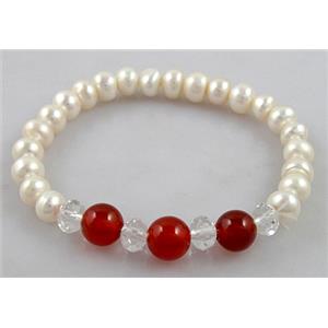 Handcraft Cluster Pearl Bracelet, elastic, approx 6.5-7.5mm, 6.8 inch(17.5cm) length